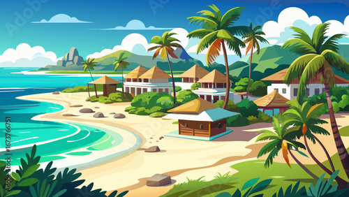 Diani Beach in Kenya stretches with endless beauty. White sands meet aquamarine waters, palm groves sway gently in ocean breezes, and coral reefs shimmer below crystal-clear Indian Ocean.