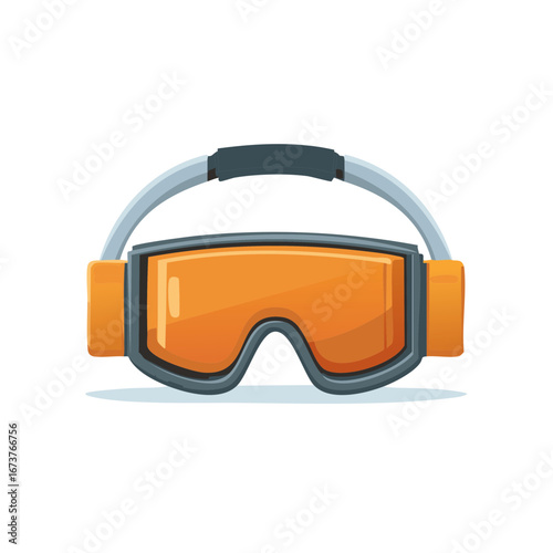 Bright orange ski goggles with a grey strap and frame for winter sports protection