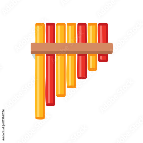Colorful hand-drawn cartoon of a pan flute instrument on a plain background