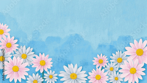 Subtle Hues Light blue background, pink daisy flowers isolated watercolor vector illustration svg