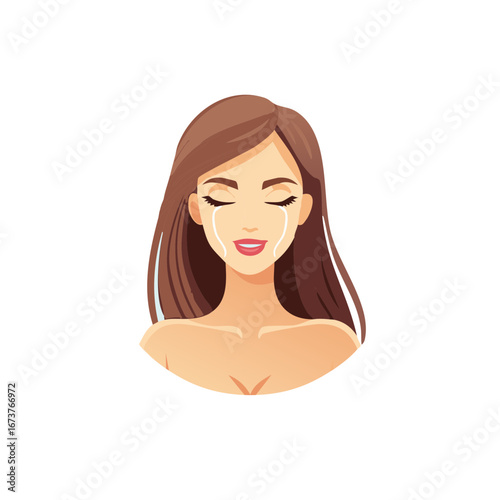Isolated Illustration Depicting a Crying Woman with Brown Hair and Tears on Her Face Revealing Vulnerability and Emotions