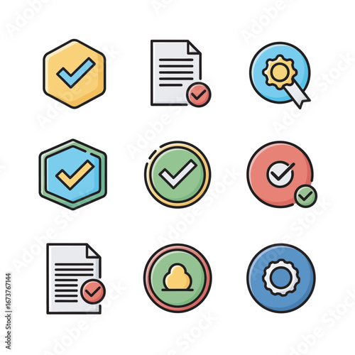Checkmarks icons represent approval process on white background