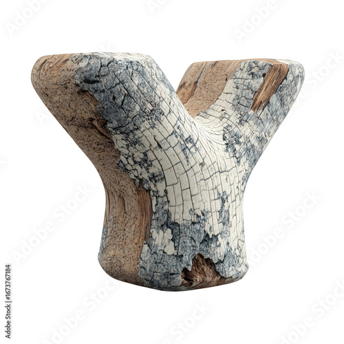 Distressed Wooden Letter Y with Cracked White Paint 3D Render