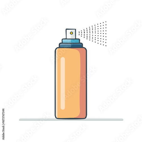 Illustration of an orange spray can emitting a fine mist