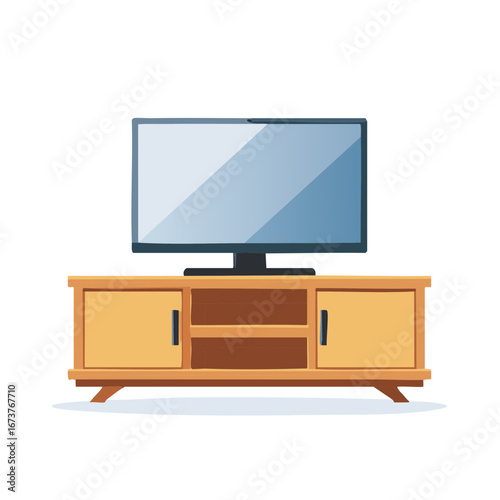 Flat Screen Television on Modern Media Cabinet
