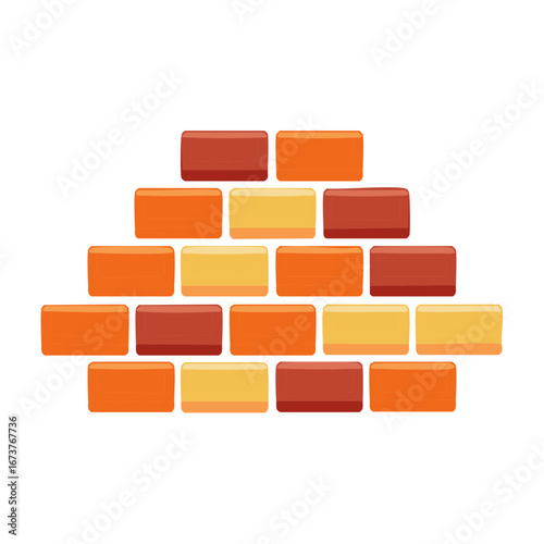 Stylized illustration of orange and yellow bricks arranged like an unfinished wall or pyramid shape