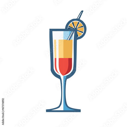 Vibrant Layered Cocktail with Orange Slice Garnishment in Tall Glassware