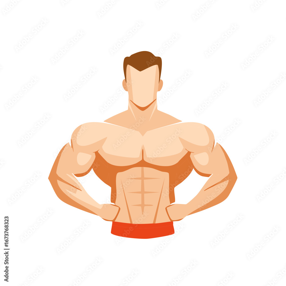 Fototapeta premium Cartoon illustration of a muscular man with his hands on his hips