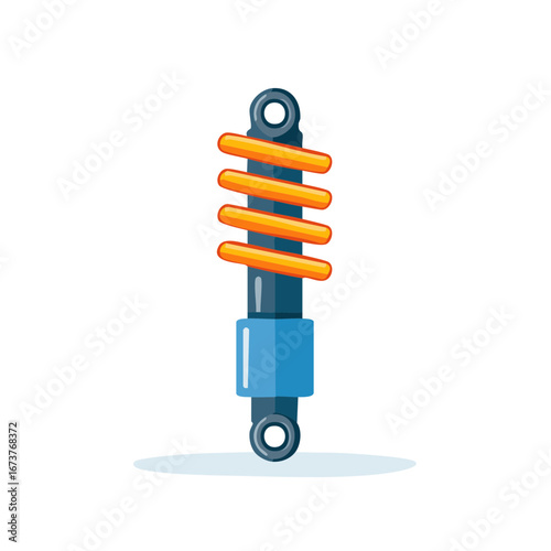 Automotive Shock Absorber Suspension Component with Orange Spring and Blue Cylinder