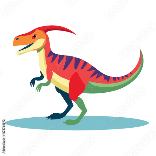 Colorful Parasaurolophus Dinosaur Standing Illustration Prehistoric Animal