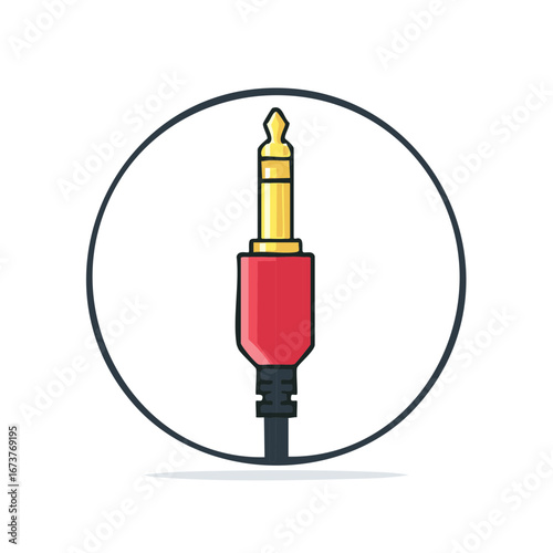 Gold Tipped Audio Jack Plug Connector Cable Vector Icon Illustration