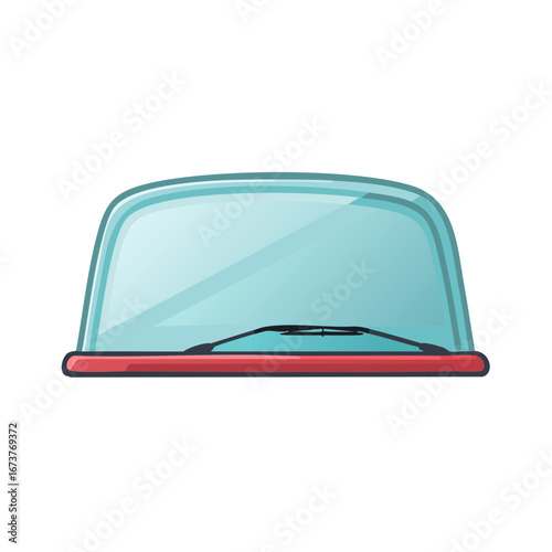 Vintage Car Windshield and Wiper with Red Trim Minimalist Illustration