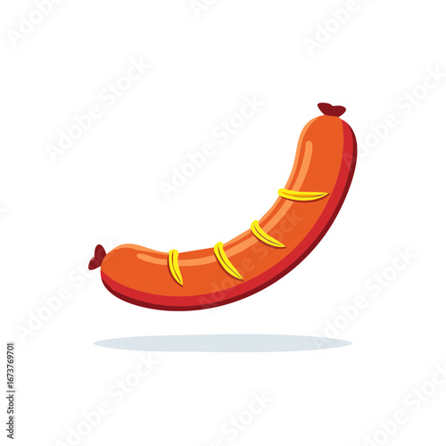 Grilled Sausage Illustration - Sausage with Grill Marks Isolated on White Background