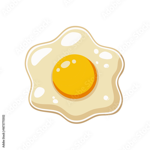 Over easy fried egg illustration with yellow yolk and egg white for breakfast