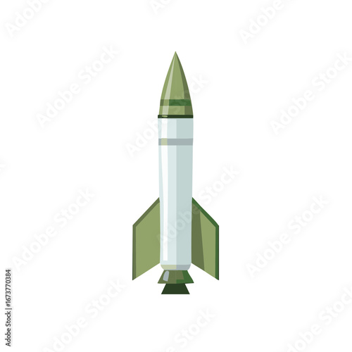 An Isolated Vector Illustration of a Pale Green Missile with Warhead on White Backdrop, Standing Tall and Ready to Fire