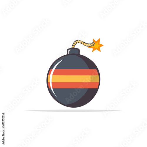 Cartoon Bomb with Burning Fuse Illustration Black Color Round Shape Danger Design Explosive Weapon