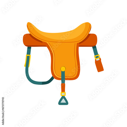 Colorful Saddle Illustration for Equestrian Activities and Farm Life Imagery with Leather and Straps for Graphic Design Projects