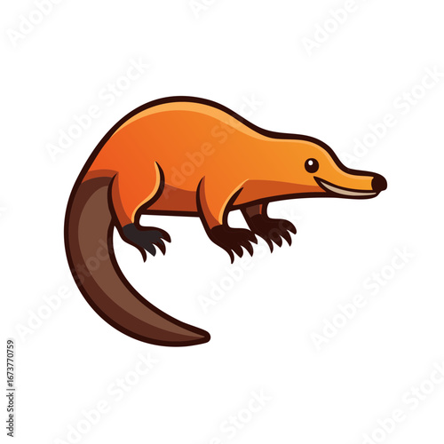 Cartoon echidna vector illustration with orange fur and brown tail