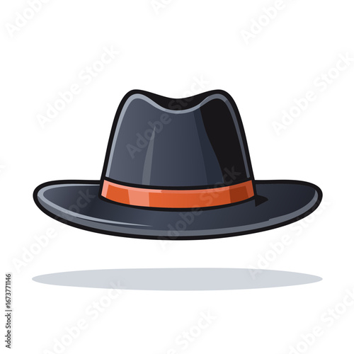 Stylish Fedora Hat with Orange Band Accent Isolated on White Background