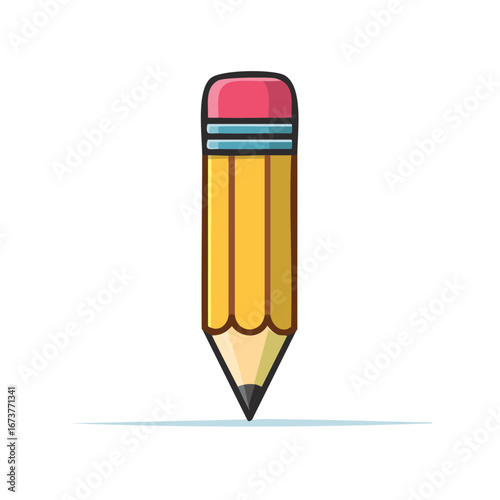 Sharp yellow pencil with pink eraser drawing a line, isolated graphic