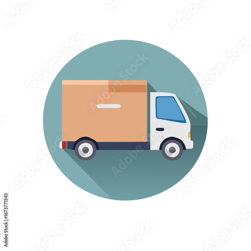 Delivery truck icon in circle illustration. Modern delivery services or logistics concept.