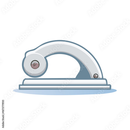 Modern single hole puncher with silver handle and grey base on clean background