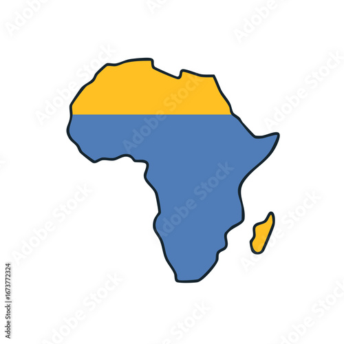 Illustration of the continent of Africa depicted with blue and yellow colors