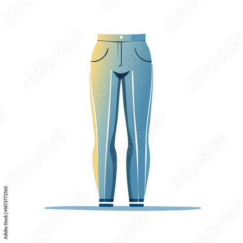 Stylized illustration of blue jeans with a yellow to blue gradient and white seams