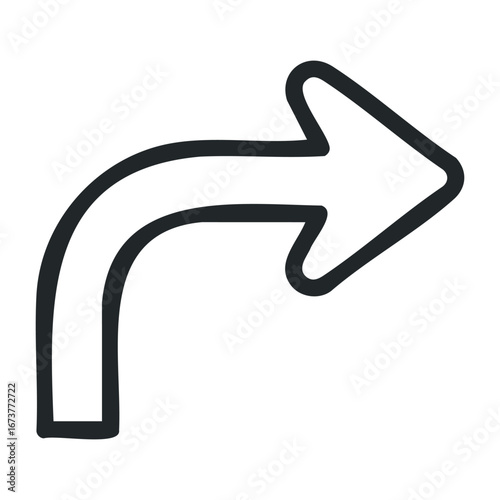 Dynamic right turn signage in urban environment graphic design street setting creative concept. Outline vector illustration