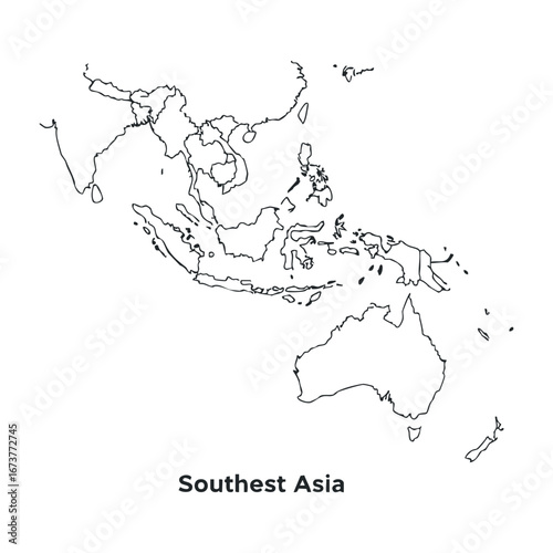 Exploring southeast asia a comprehensive outline of the region's geography and cultural diversity. Outline vector illustration