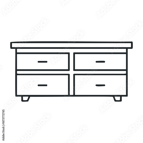 Stylish modern drawer cabinet home interior furniture design minimalist aesthetic top view contemporary living. Outline vector illustration