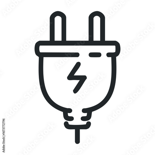Electrical plug connection home environment iconic image minimalist design close-up energy concept. Outline vector illustration