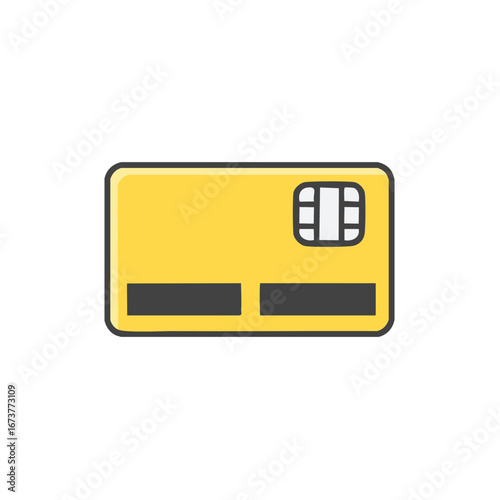 Yellow credit card design with chip and contactless payment symbols