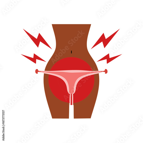 Uterus Pain: Depicting Female Anatomy Experiencing Abdominal Cramps, Illustrating Menstrual Cycle Discomforts