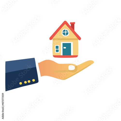 Cartoon house on outstretched hand property market housing estate real estate