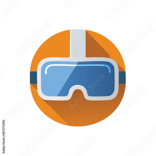 Virtual reality goggles in a circle with shadow and flat design.