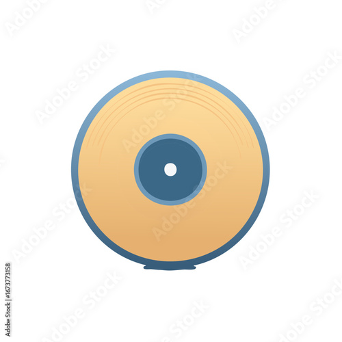 Vinyl record with orange color vinyl with grooves and blue center for music listening and record playing entertainment