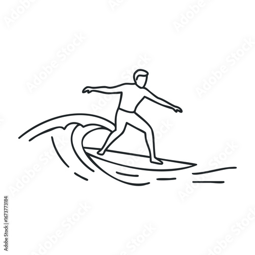 Surfer performing tricks on waves ocean beach sports illustration dynamic environment side view action-packed adventure. Outline vector illustration