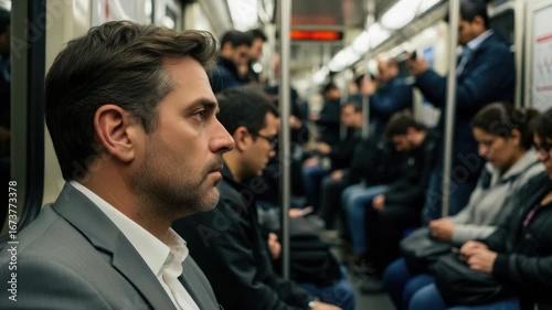Commute Contemplation: Man on Subway, Urban Life