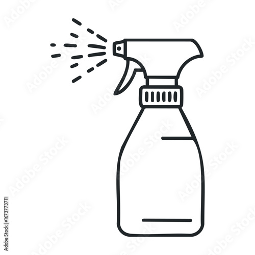 Spraying disinfectant home cleaning supplies indoor close-up hygiene practices for a healthier environment. Outline vector illustration
