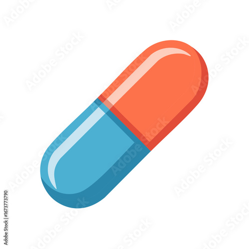 Bright Blue and Orange Medical Capsule on White Background