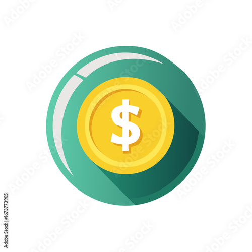 Dollar Coin Illustration on Turquoise Circle Graphic Currency Icon