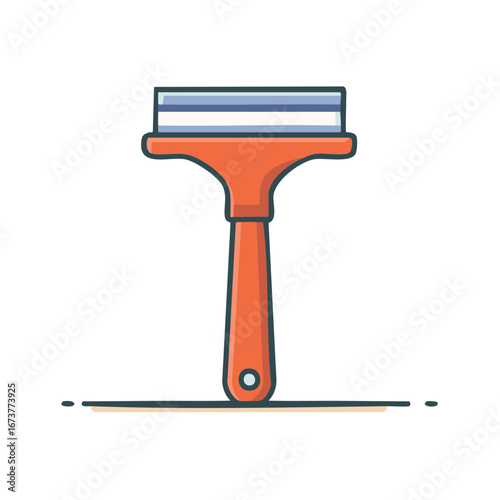 Cartoon illustration of orange squeegee tool for window cleaning or surface application in vector