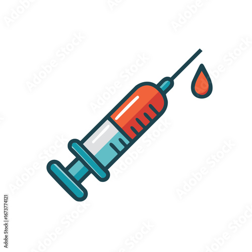Medical syringe with red blood drop icon for vaccination or medical treatment concept