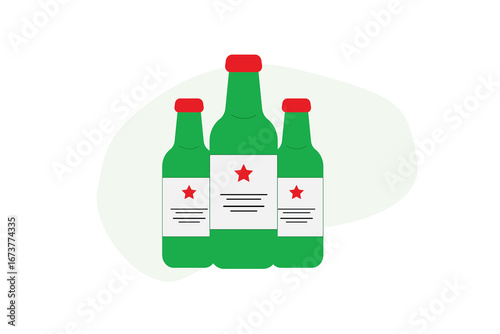 Flat Design Beer Bottles Icon with Star Label