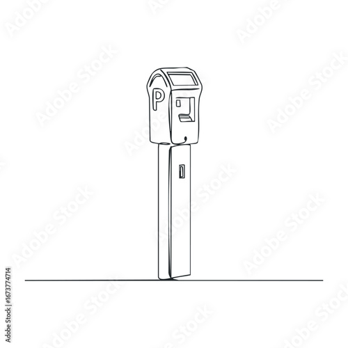 Parking meter action city street location illustration content urban environment side viewpoint public transport concept. Outline vector illustration