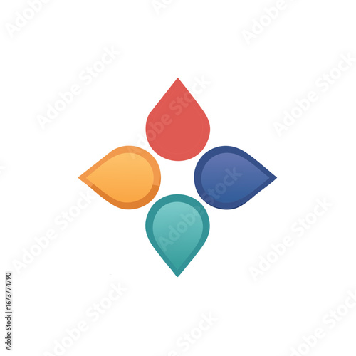 Four colorful abstract drop shapes arranged in a pinwheel pattern