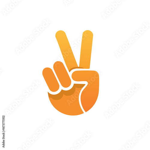 Stylized orange yellow gradient hand making a victory or peace gesture concept illustration