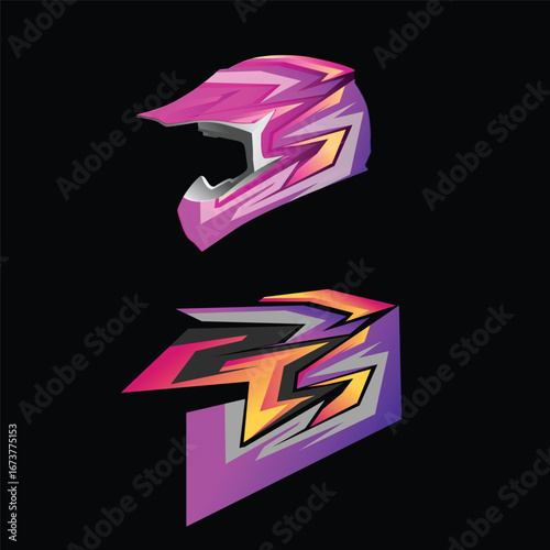 Modern helmet vector design motocross body wrap template with gradient
