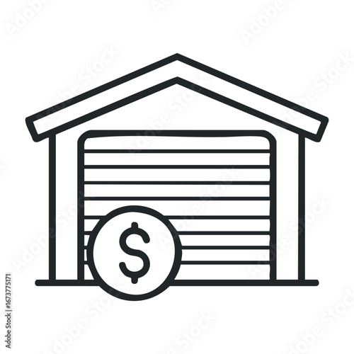 Garage sale event local neighborhood image illustration urban environment side view community engagement for bargain hunters. Outline vector illustration